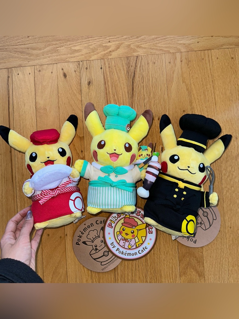 NWT Bundle 3 Pokemon Cafe Exclusive Pikachu Plush Set Chef, Pastry, & Waitress